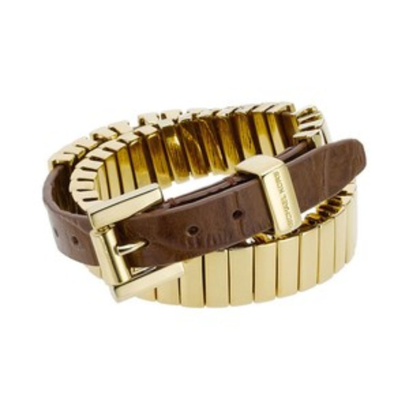 Michael Kors Goldtone Leather Double Wrap Bracelet Brown - Picture 1 of 4